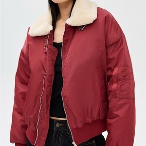 Lioness Women's Red Bomber Jacket with Cream Collar, size Medium. New with tags